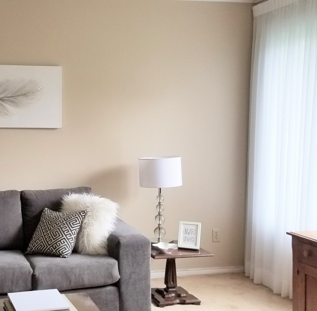 Sheer curtains add privacy to a room during the day. A design idea to incorporate then, is white sheers.  It adds to the white colour scheme of the room.